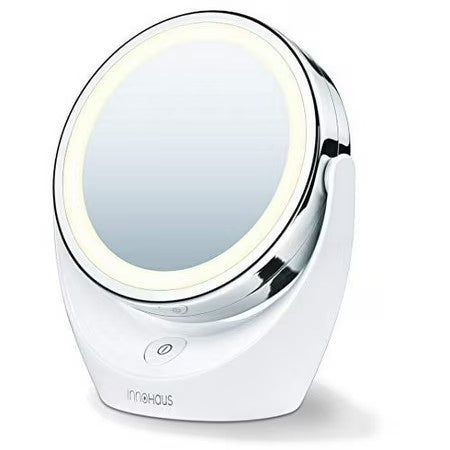 5x Magnifying Double-Sided Cosmetic Vanity Makeup Mirror Illuminated LED Lights 360  Degree Swivel Rotation On/Off Button Chrome Finish Cordless - K7 - 205 -A7-0390 -E1-0648 -E2-0672 -E4-0753 -E4-0754 -A5-1102 -B14-1345
