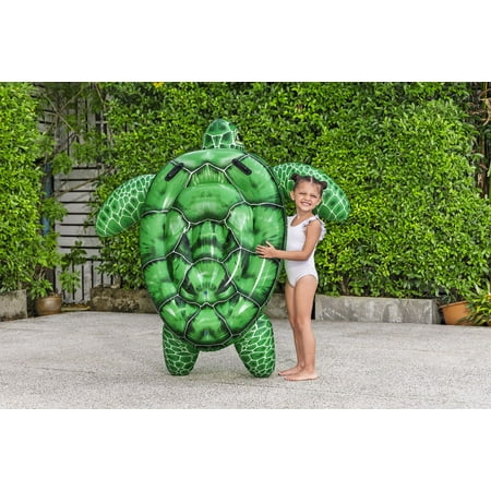 H2OGO! Bestway: Tidal Turtle Ride-On - Heavy Duty Green 59" Inflatable Pool Float, Ocean Animal Shaped Character Lounge, 2 Grip Handles, Water & Beach Play, Kids 3+ - 444