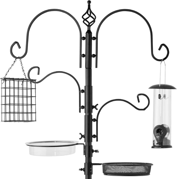 91in 4-Hook Bird Feeding Station w/ Feeders, Tray & Bath — Black — H82