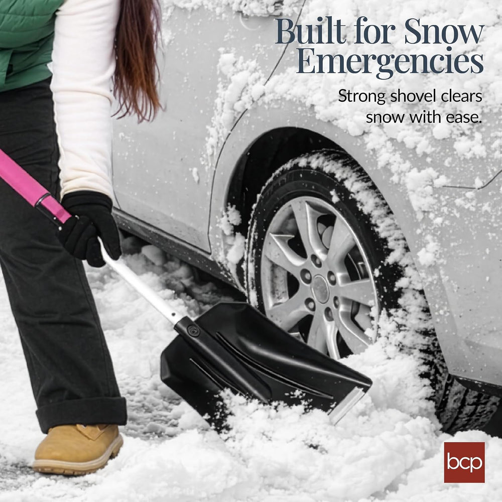 Best Choice Products 4 in 1 Snow Brush with Shovel, Squeegee & Ice Scraper, Up to 39" Extendable Foam Grip, 270  Pivoting Snow Brush for Car Truck SUV, Storage Bag Included - Pink - K5 - 438