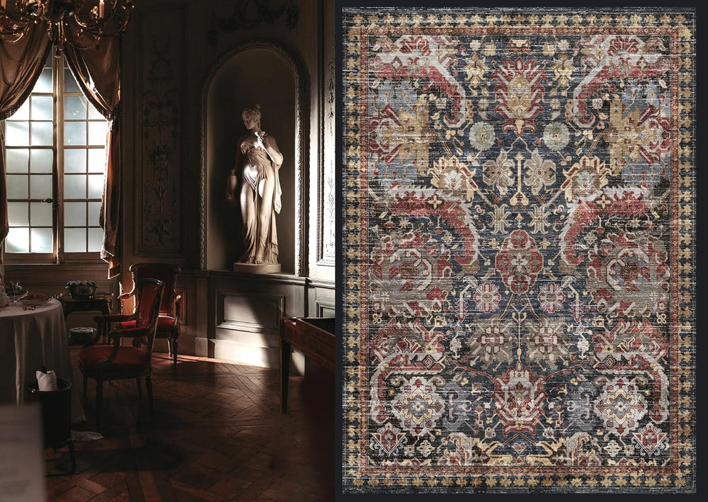 RUGSURE Washable Area Rugs - Perfect for Living Room, Bedroom, Kids Room, Nursery - Stain & Water Resistant Non-Slip, Pet & Child Friendly, Vintage Tribal Area Rugs (Rust, 3' x 5 ') 1355