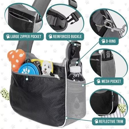 PetAmi Small Dog Sling Carrier, Soft-Sided Crossbody Puppy Carrying Purse Bag, Adjustable Sling Pet Pouch to Wear Medium Dog Cat Travel, Dog Bag for Traveling, Breathable, Poop Bag Dispenser, Black -K9-1640