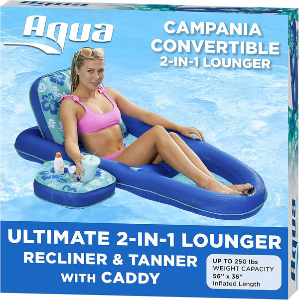 Aqua Campania Ultimate 2-in-1 Pool Float Lounge   Extra Large   Inflatable Pool Floats for Adults with Adjustable Backrest & Cupholder Caddy - J42