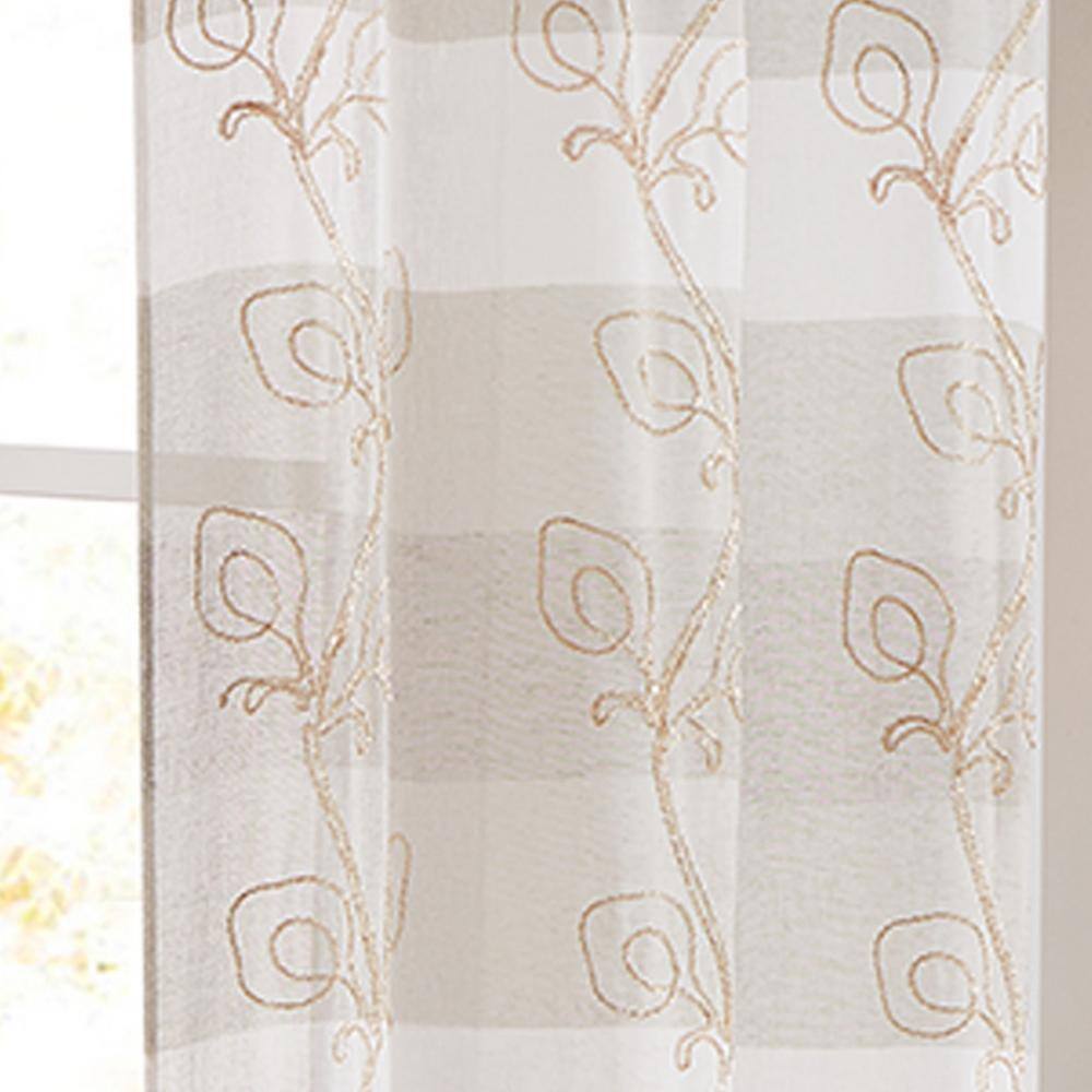Silvia 76 in. W x 96 in. L Embroidered Sheer Floral Window Curtain in Linen -K9-0544