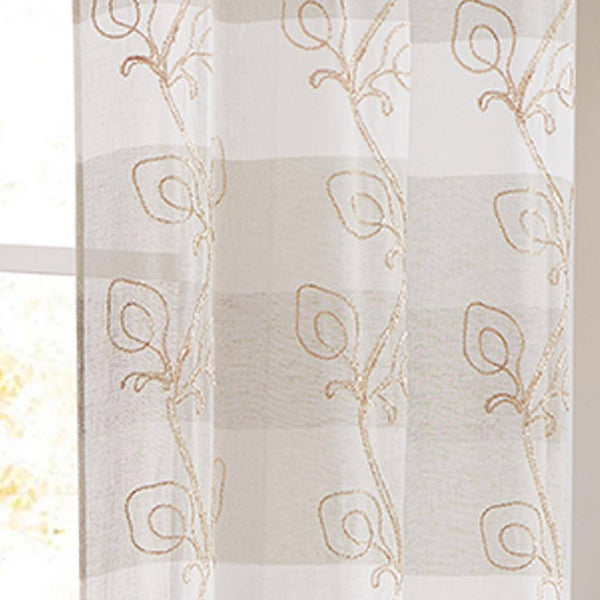 Silvia 76 in. W x 96 in. L Embroidered Sheer Floral Window Curtain in Linen -K9-0544