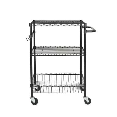 Hyper Tough 3-Tier New Multipurpose Rolling Cart for Adult, Black Color, 495lbs Load Capacity -L12-0573