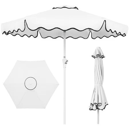 Best Choice Products 7.5ft Patio Market Umbrella with Wavy Trim, Fade-Resistant, Crank & Tilt, Wind Vent - White -J1-0335 -L1-0336