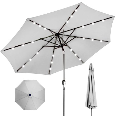 10ft Solar LED Lighted Patio Umbrella W/ Tilt Adjustment, UV-Resistant Fabric 309