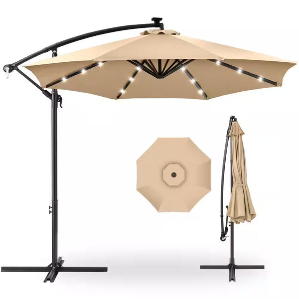 10 ft. Cantilever Solar LED Offset Patio Umbrella with Adjustable Tilt in Sand - G2 - 2003