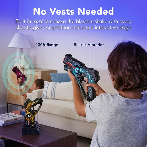 Best Choice Products Rechargeable Laser Tag Set for Kids & Adults, 4 Pack Infrared Blasters with Docking Station, No Vest Needed, Multiplayer Team Game, 4 Modes - Yellow/Green/Teal/Pink - K6 - 276