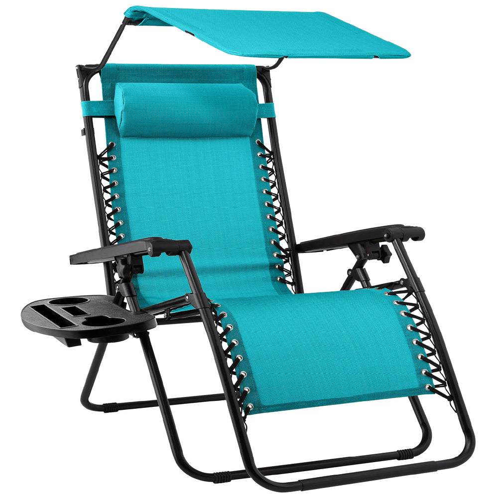 Best Choice Products Folding Zero Gravity Recliner Patio Lounge Chair W/ Canopy Shade Headrest Tray - Peacock Blue - 1571