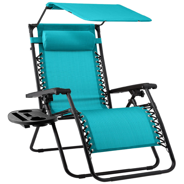 Best Choice Products Folding Zero Gravity Recliner Patio Lounge Chair W/ Canopy Shade Headrest Tray - Peacock Blue - 1571