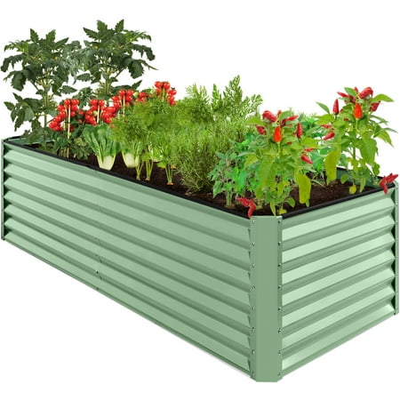 Best Choice Products 8x4x2ft Outdoor Metal Raised Garden Bed Planter Box for Vegetables Flowers Herbs - Sage Green - 1608