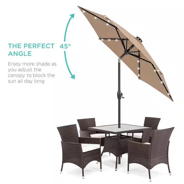 7.5 ft. Outdoor Market Solar Tilt Patio Umbrella w/LED Lights in Tan - L2 - 1922
