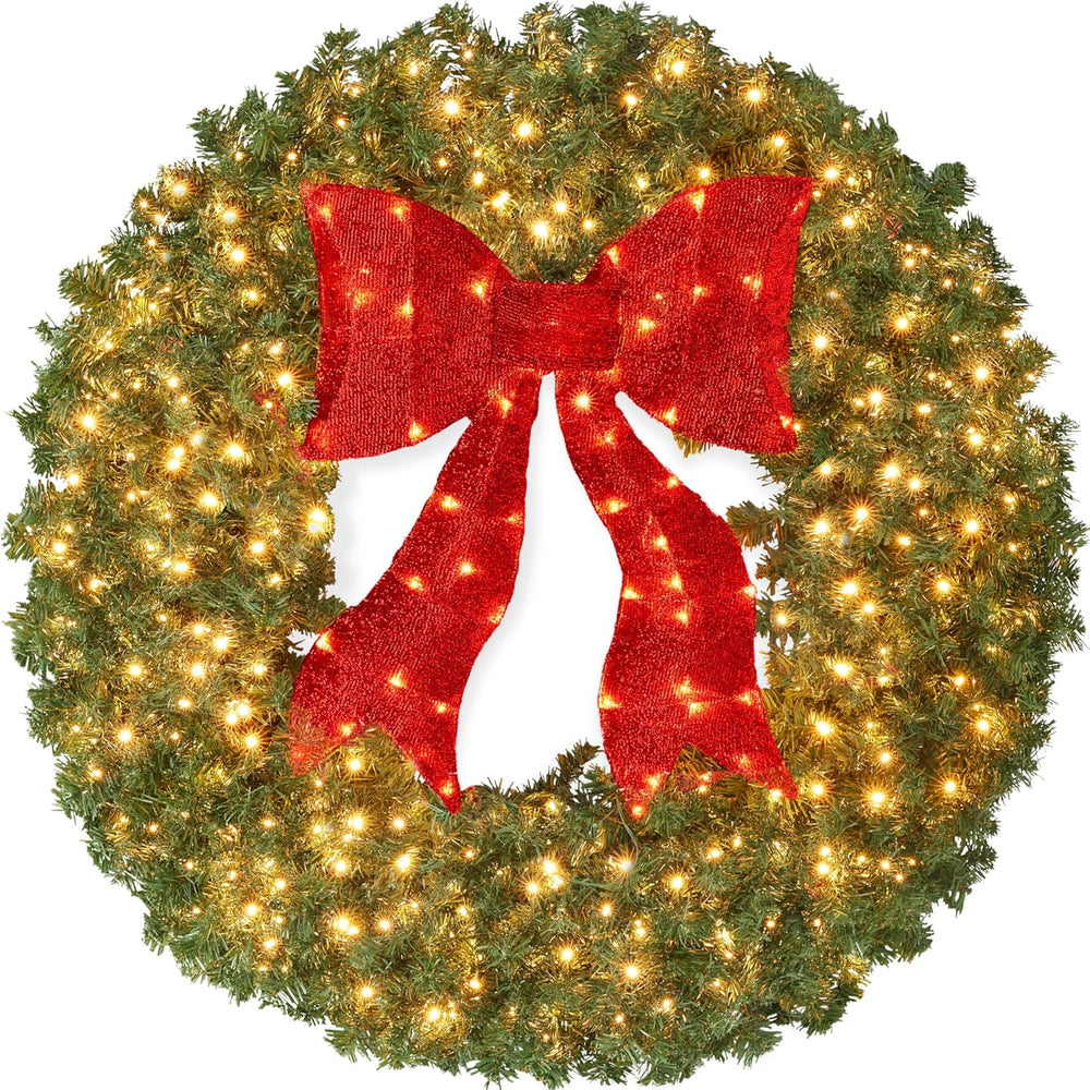 48in Large Artificial Pre-Lit Fir Christmas Wreath w/ Bow & 250 LEDs — H6