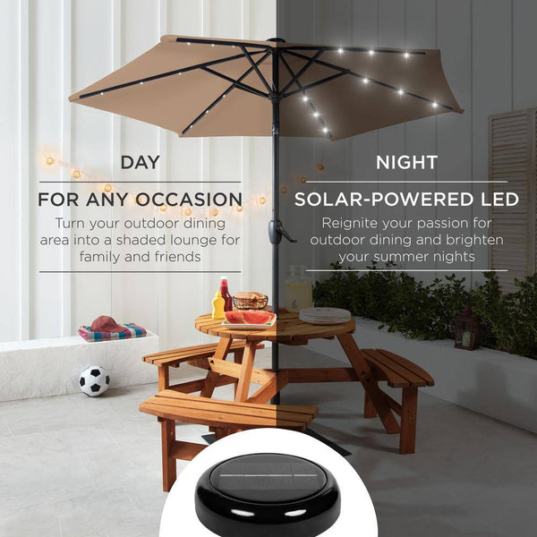 7.5 ft. Outdoor Market Solar Tilt Patio Umbrella w/LED Lights in Tan - L2 - 1922