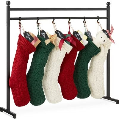 Best Choice Products 3ft Christmas Stocking Stand, Hanging Holiday Decor Display w/ Name Tags, Chalk Marker - Matte Black - G3 - 1618