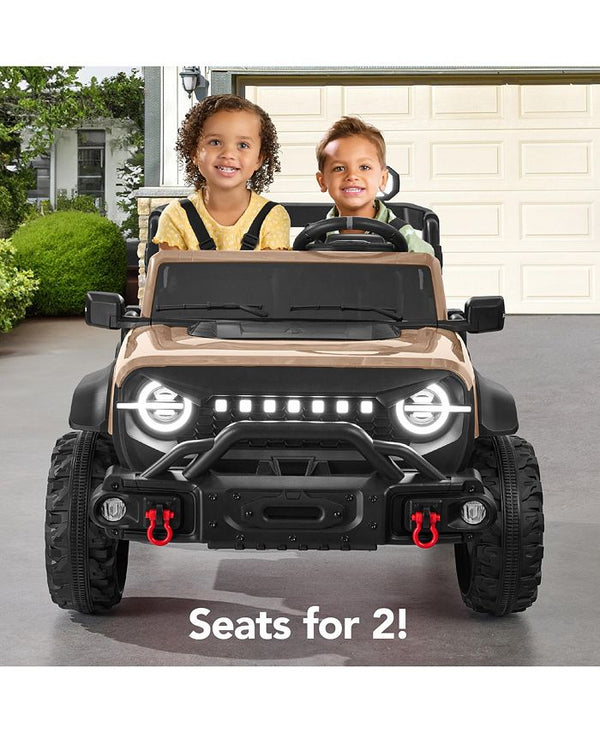 Best Choice Products Kids 24V 2-Seater Electric Ride-On Car Truck w/ Parent Control, Bluetooth, LED Lights - Tan/Beige - D4 - 1417