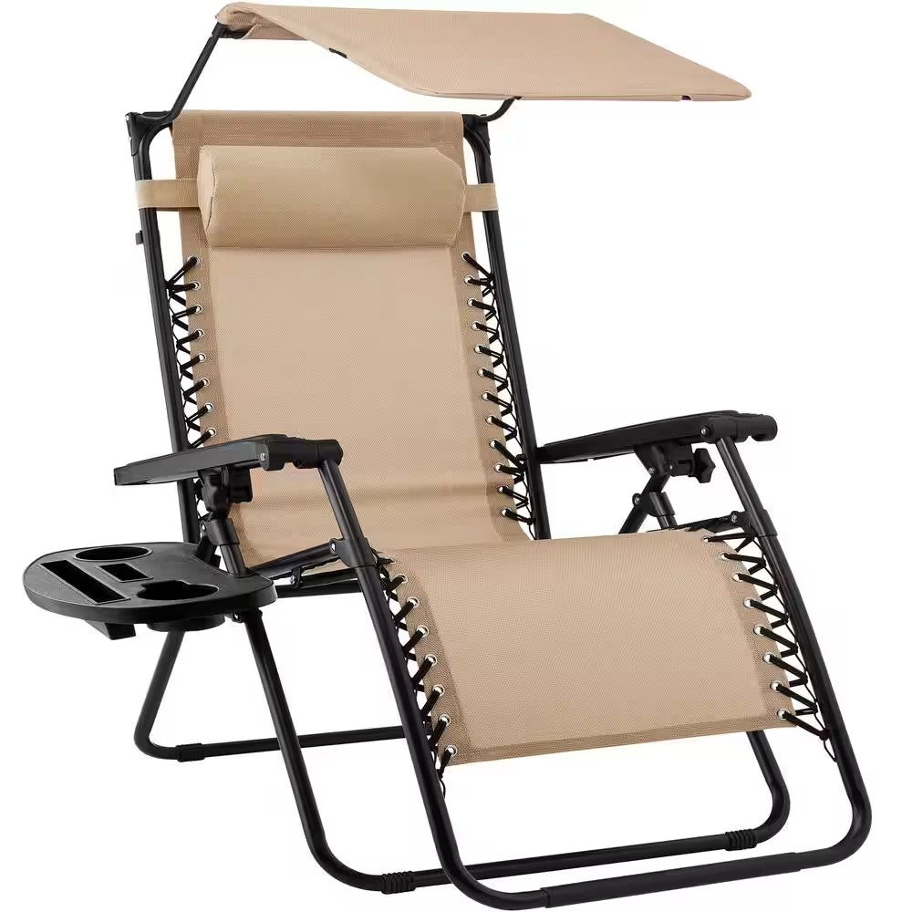 Zero Gravity Reclining Lawn Chair w/ Canopy — Beige — F122