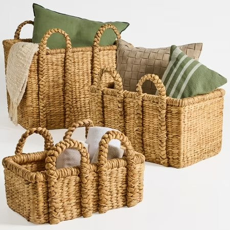Best Choice Products 3Pc Shelf Baskets, Small, Large and XL Chunky Woven Wicker Baskets w/ Braided Handles - Natural - H1 - 1953