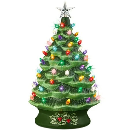 Best Choice Products 24in X-Large Pre-Lit Ceramic Christmas Tree Decor w/ 74 Multicolor Bulbs, LED Light - Green - F4 - 1664