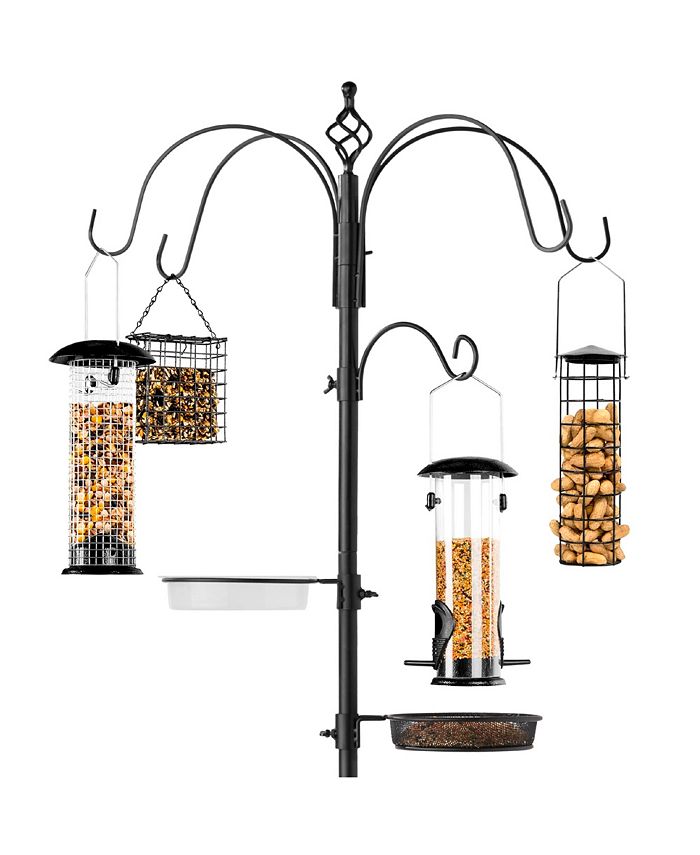 Best Choice Products 89in 6-Hook Bird Feeding Station, Steel Multi-Feeder Stand w/ 4 Feeders, Tray, Bird Bath - Black - NO SIZE - K6 - 451