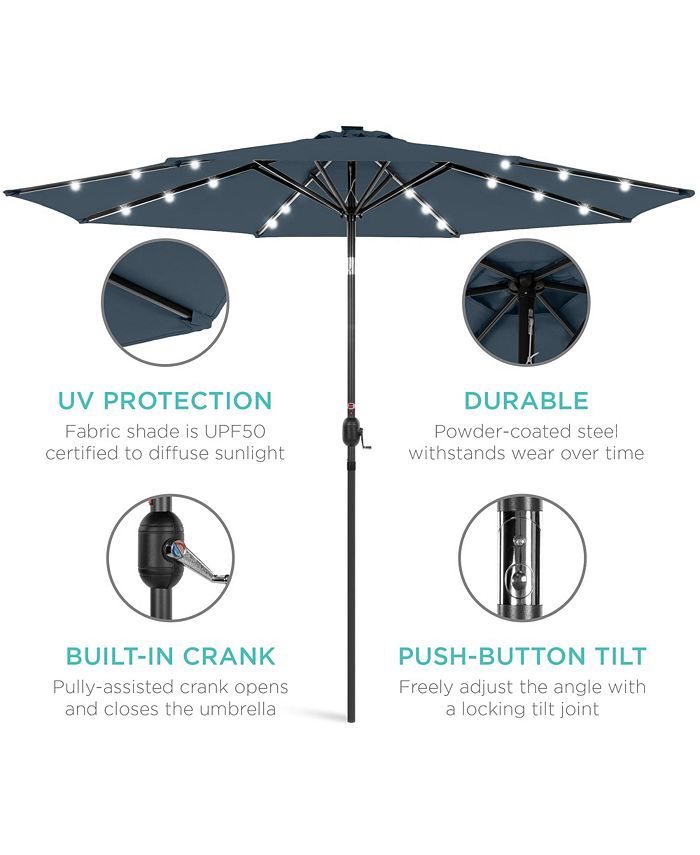 Best Choice Products 10ft Solar LED Lighted Patio Umbrella w/ Tilt Adjustment, UV-Resistant Fabric - Blue - K7 - 463