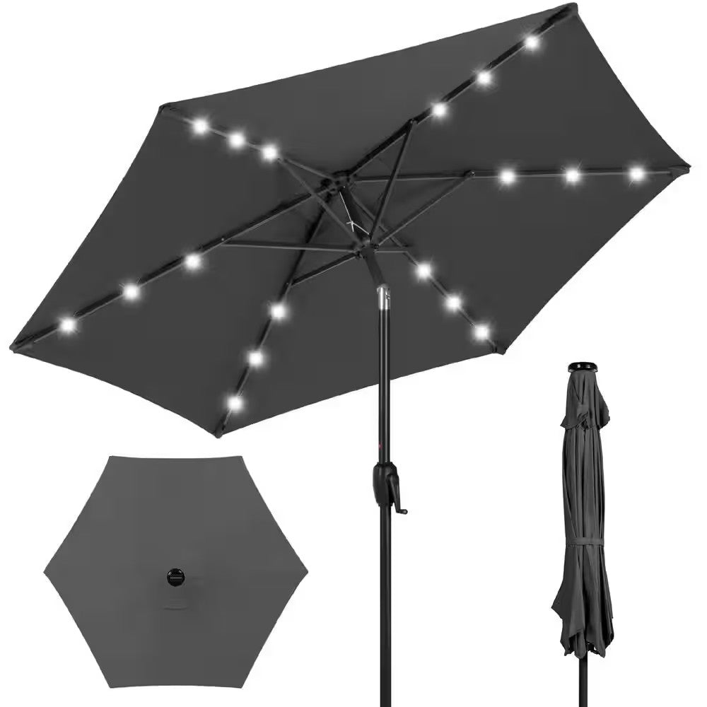 7.5 ft. Outdoor Market Solar Tilt Patio Umbrella w/LED Lights in Gray - L8 - 471