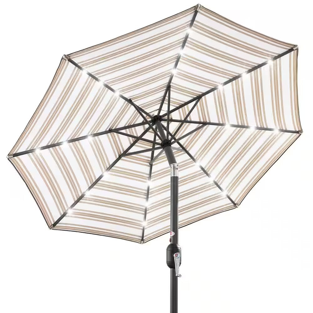 10 ft. Market Solar LED Lighted Tilt Patio Umbrella with UV-Resistant Fabric in Tan Stripe - 322