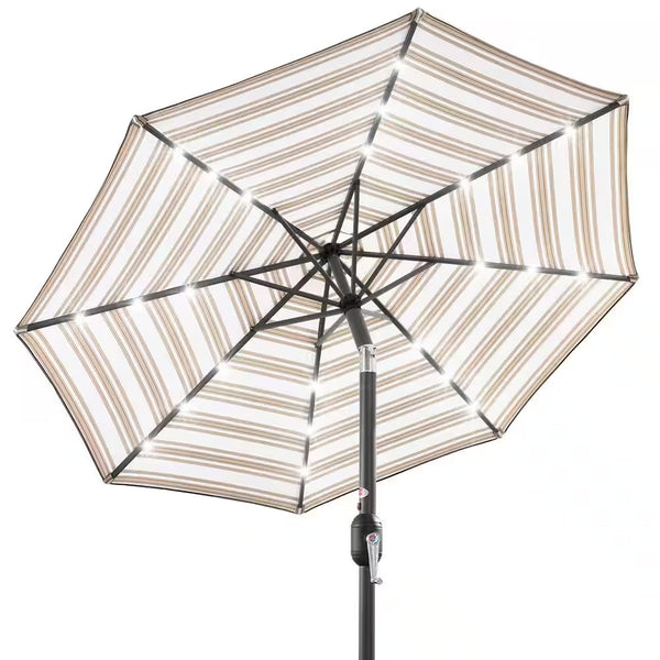 10 ft. Market Solar LED Lighted Tilt Patio Umbrella with UV-Resistant Fabric in Tan Stripe - 322