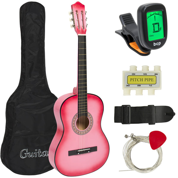 38in Beginner Acoustic Guitar Starter Kit W/ Gig Bag, Strap, Strings 276