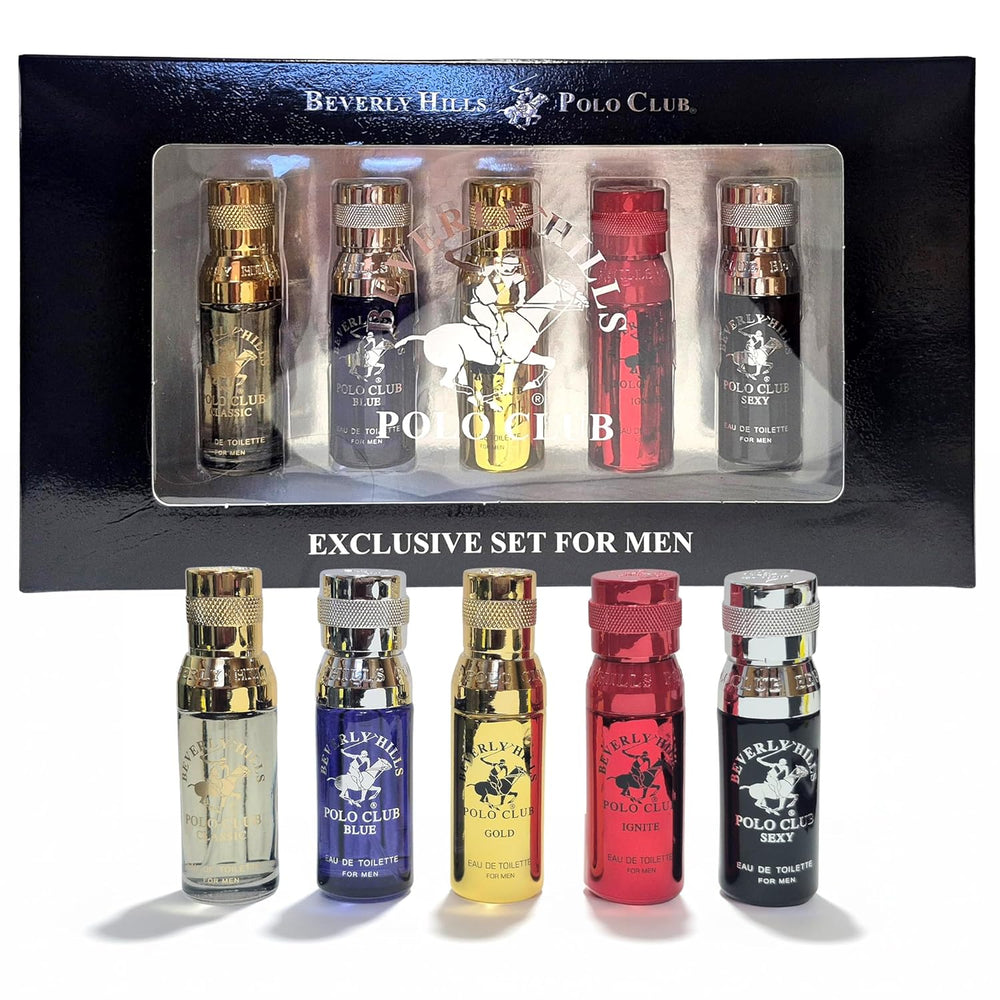 Beverly Hills Polo Club 5 Piece Mini Gift Set Exclusive for Men, EDT Eau De Toilette 5 Mini 0.5oz Bottles -G6-0074