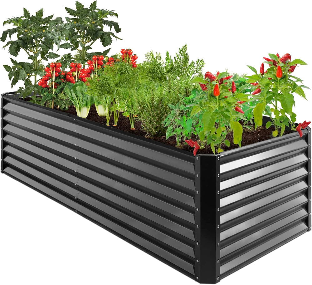 8x4x2ft Outdoor Metal Raised Garden Bed, Deep Root Planter Box for Vegetables, Flowers, Herbs, and Succulents w/ 478 Gallon Capacity - Gray - 702