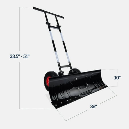 Best Choice Products 36in Galvanized Blade Hand Snow Pusher w/ 2 Wheels, Adjustable Handle, Blade Angle - Black - B14 - 1496