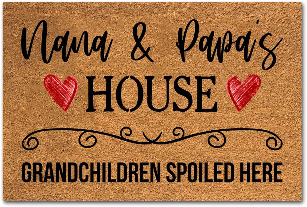 Nana & Papas House Funny Coir Doormat - Grandchildren Spoiled Here, Brown Coconut Fiber Mat, 23.7x15.7 inch, Novelty Gift, Front Door & Porch Welcome Mat 1474