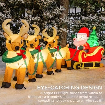 Best Choice Products 9ft x 3ft Lighted Inflatable Christmas Santa Claus & Reindeer Indoor Outdoor w/ Electric Fan Blower - K4 - 404