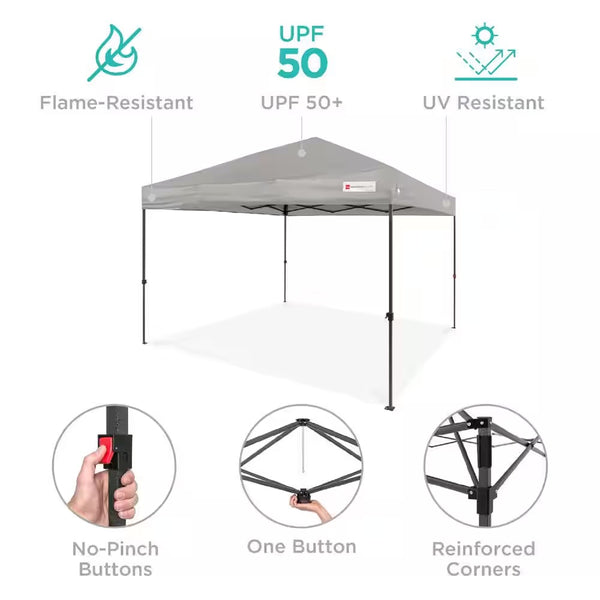 12 ft. x 12 ft. Light Gray Easy Setup Pop Up Canopy Instant Portable Tent with 1-Button Push and Carry Case - E5 - 995