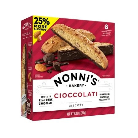 Nonni's, Cioccolati Biscotti, Dark Chocolate Almond Cookie, 6.8 oz (195g), 8 Count, Individually Wrapped and Ready to Eat (Qty: 3) - C46