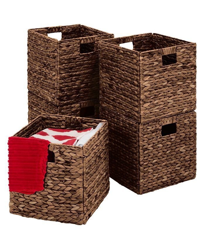Best Choice Products 12x12in Hyacinth Baskets, Set of 5 Multipurpose Collapsible Organizers w/ Inserts - Brown -F3-1968
