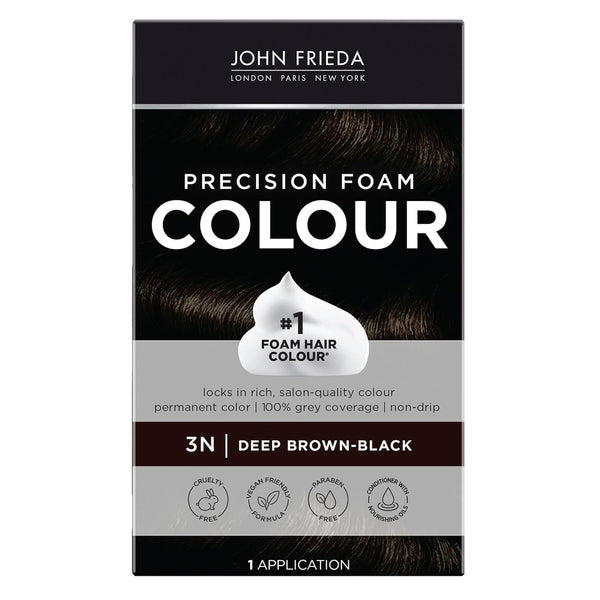 (Lot of 2) John Frieda Precision Foam Colour, Deep Brown Black 3N, Full-coverage Hair Color Kit, Anti-Fade Gray Coverage, Deep Color Saturation Hair Dye, 1 Application - L10 - 171