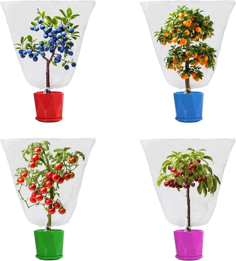 Blueberry Bush Netting Cover,4 Pack (4 ft x 5.9 ft) Fruit Protection Bags with Drawstring,Mesh Insect Tree Cover Plant Cicada Netting,Tree Nets Bird Netting Barrier for Blueberry,Tomatoes,Fruit Tree - J102
