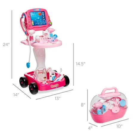 Best Choice Products Play Doctor Kit for Kids, Pretend Medical Station Set with Carrying Case, Mobile Cart - Pink - F3 - 1590