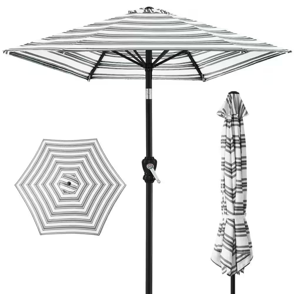 10 ft. Steel Market Tilt and Crank Patio Umbrella in Black Stripe - L147