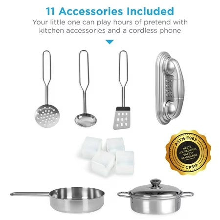 Best Choice Products Pretend Play Kitchen Wooden Toy Set for Kids w/ Telephone, Utensils, Oven, Microwave - White -G3-1960