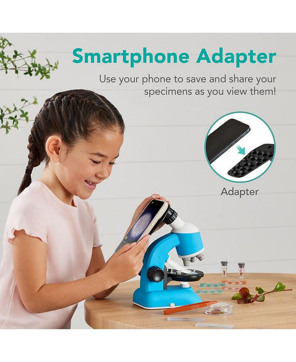 Best Choice Products Kids 30-Piece Microscope STEM Set w/ Carrying Case, Up To 1200x Zoom - Blue -J5-0430