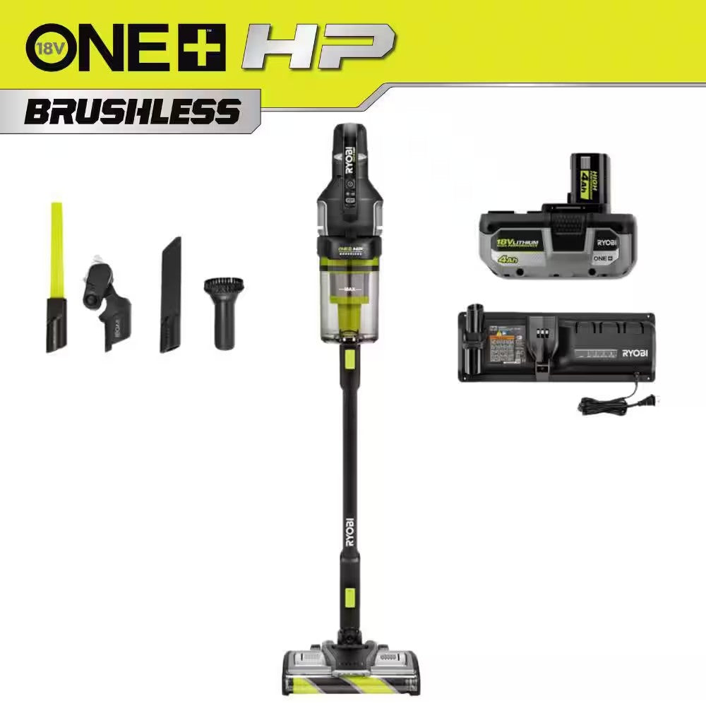 RYOBI ONE+ HP 18V Cordless Advanced WHISPER Series Stick Vacuum Kit with 4.0 Ah Battery and Charger - 1433