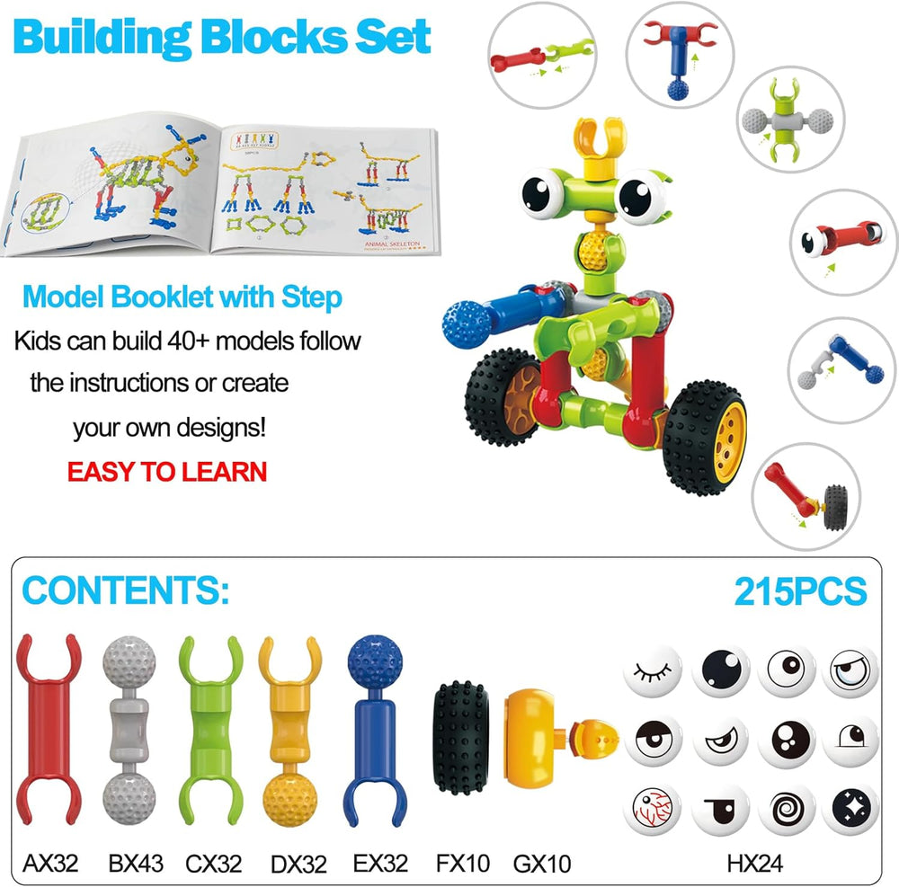 215 PCS Creative Building Blocks Playset Toy - Featuring Storage, Includes Dinosaur, Robot, Car, Spider, Dog Figure, Learning Toy for Kids, Birthdays Gift for Kids, Boys and Girls Ages 4-7, 8+ 1273