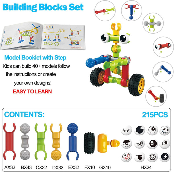 215 PCS Creative Building Blocks Playset Toy - Featuring Storage, Includes Dinosaur, Robot, Car, Spider, Dog Figure, Learning Toy for Kids, Birthdays Gift for Kids, Boys and Girls Ages 4-7, 8+ 1273