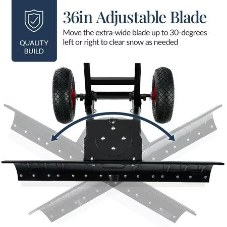 Best Choice Products 36in Galvanized Blade Hand Snow Pusher w/ 2 Wheels, Adjustable Handle, Blade Angle - Black - G10 - 1045