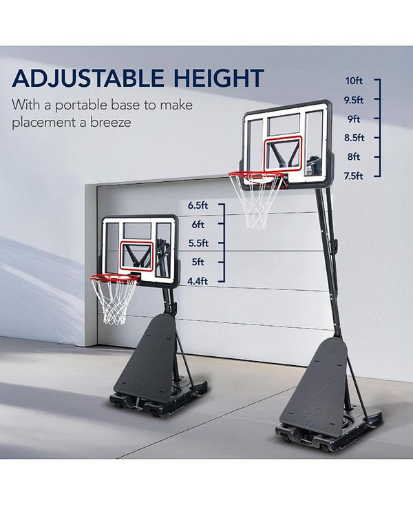 Best Choice Products Adjustable 4.4-10ft Basketball Hoop, Portable Goal w/Shatterproof Backboard, Ball Return - White - H7 - 1076